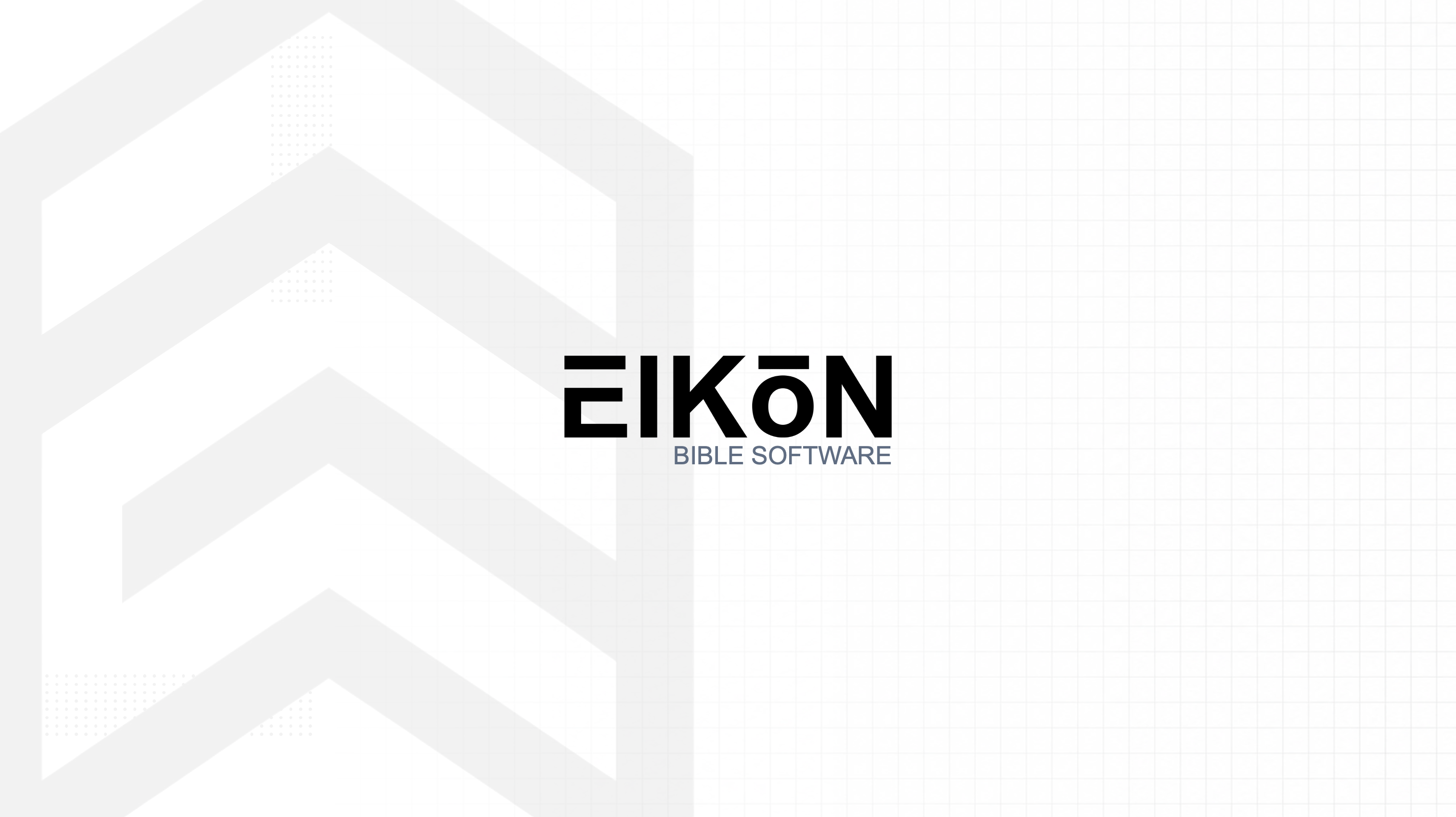Eikōn Bible Software wordmark on a white grid with an oversized geometric emblem
